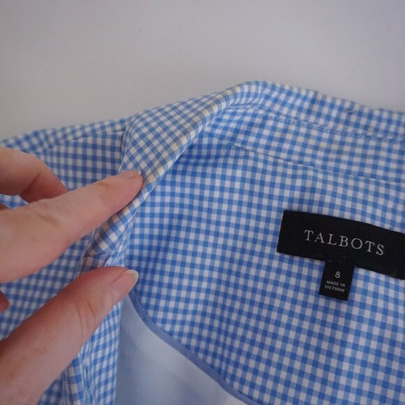 Talbots Blue Gingham Check Blazer Preppy Cottagecore Spring Layering Jacket 8 - Picture 10 of 11